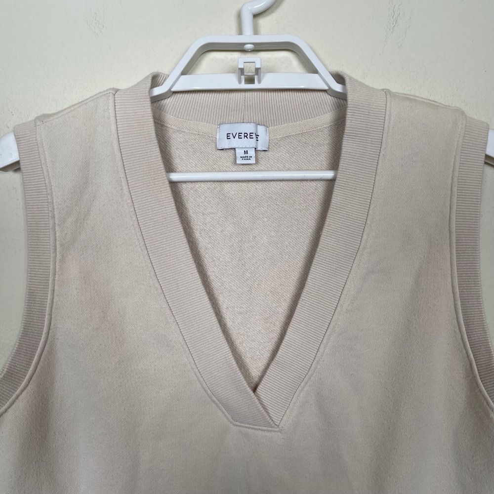 Evereve Women's Mayan Sleeveless V Neck Sweatshirt Vest Top Side Stripe Beige M - Picture 3 of 9